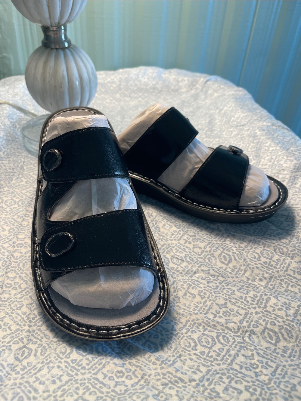 Alegria Violette Black adjustable Double Strap Slide Sandals NEW 9.5-10